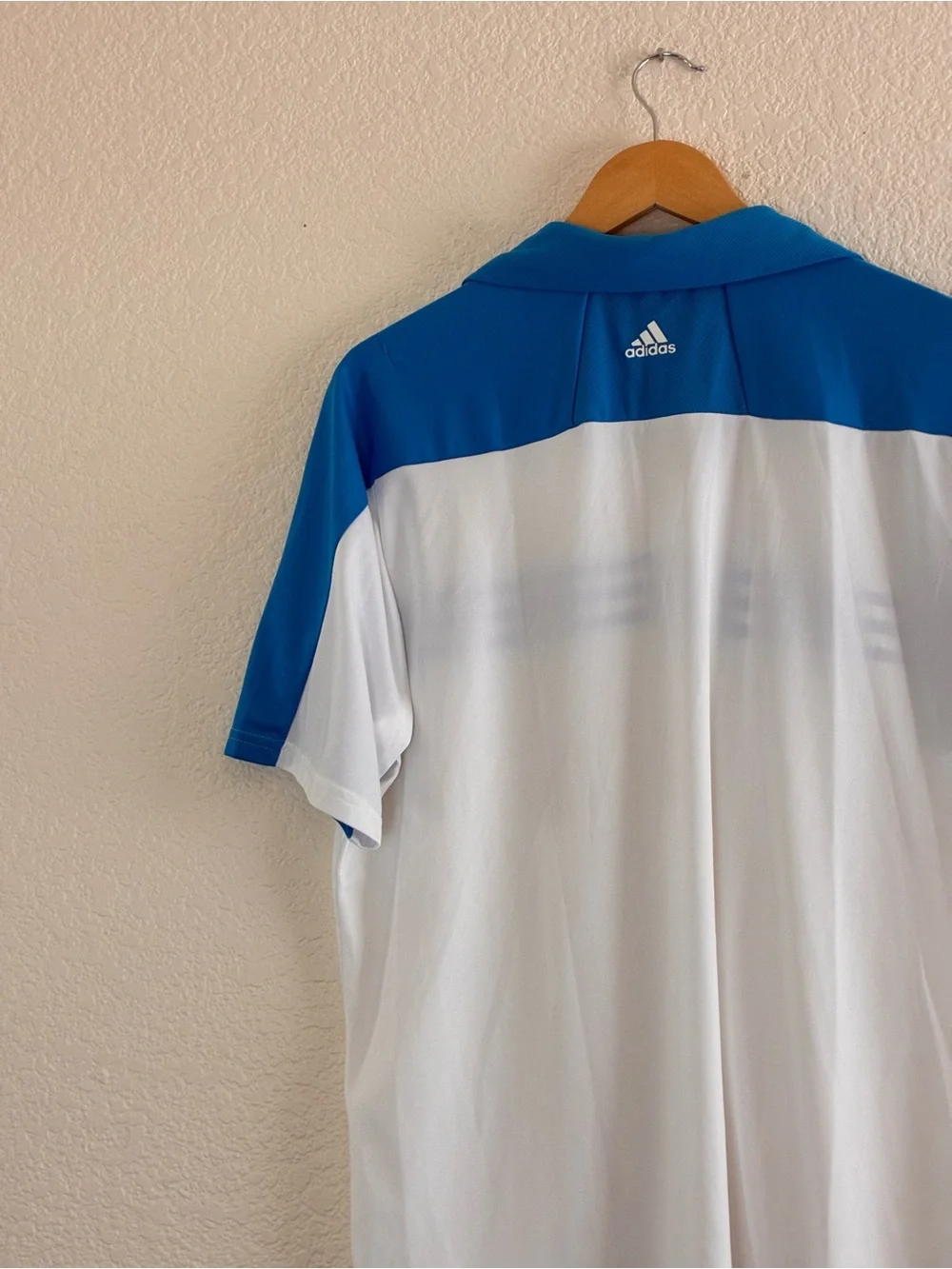 Adidas | Blue and white striped athletic short sleeve polo t-shirt size large